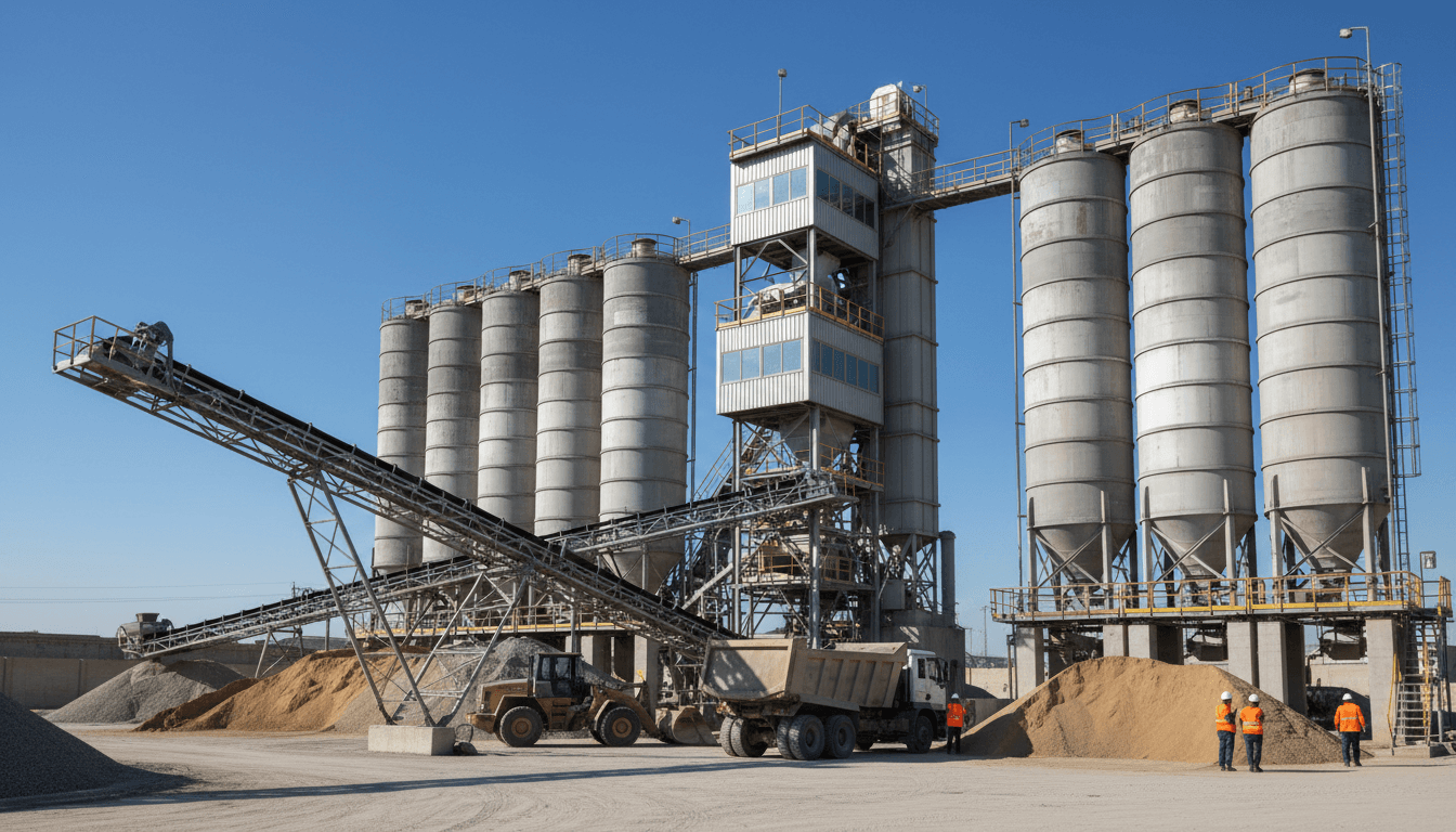 Truk mixer beton sedang menuang